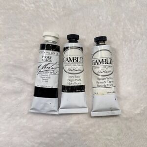Gamblin Artist's Oil Colors Ivory Black & Titanium White Pigments 37ml Lot of 3